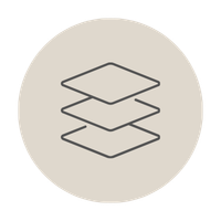 Illustration of three stacked layers or sheets within a circular background.