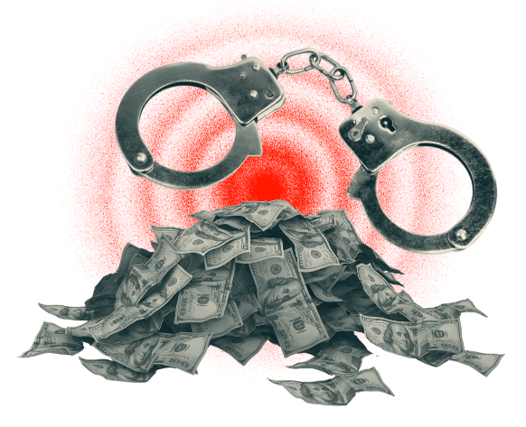 Handcuffs resting on a pile of cash, representing Proposition 132's tough-on-crime drug penalties