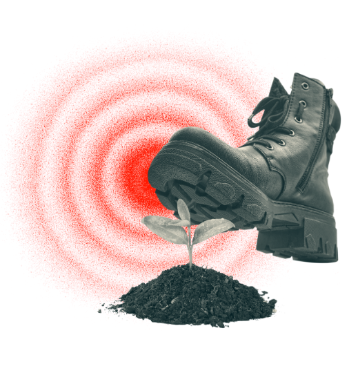 Hunting boot crushing a small green sprout, representing Amendment 83's threat to conservation protections