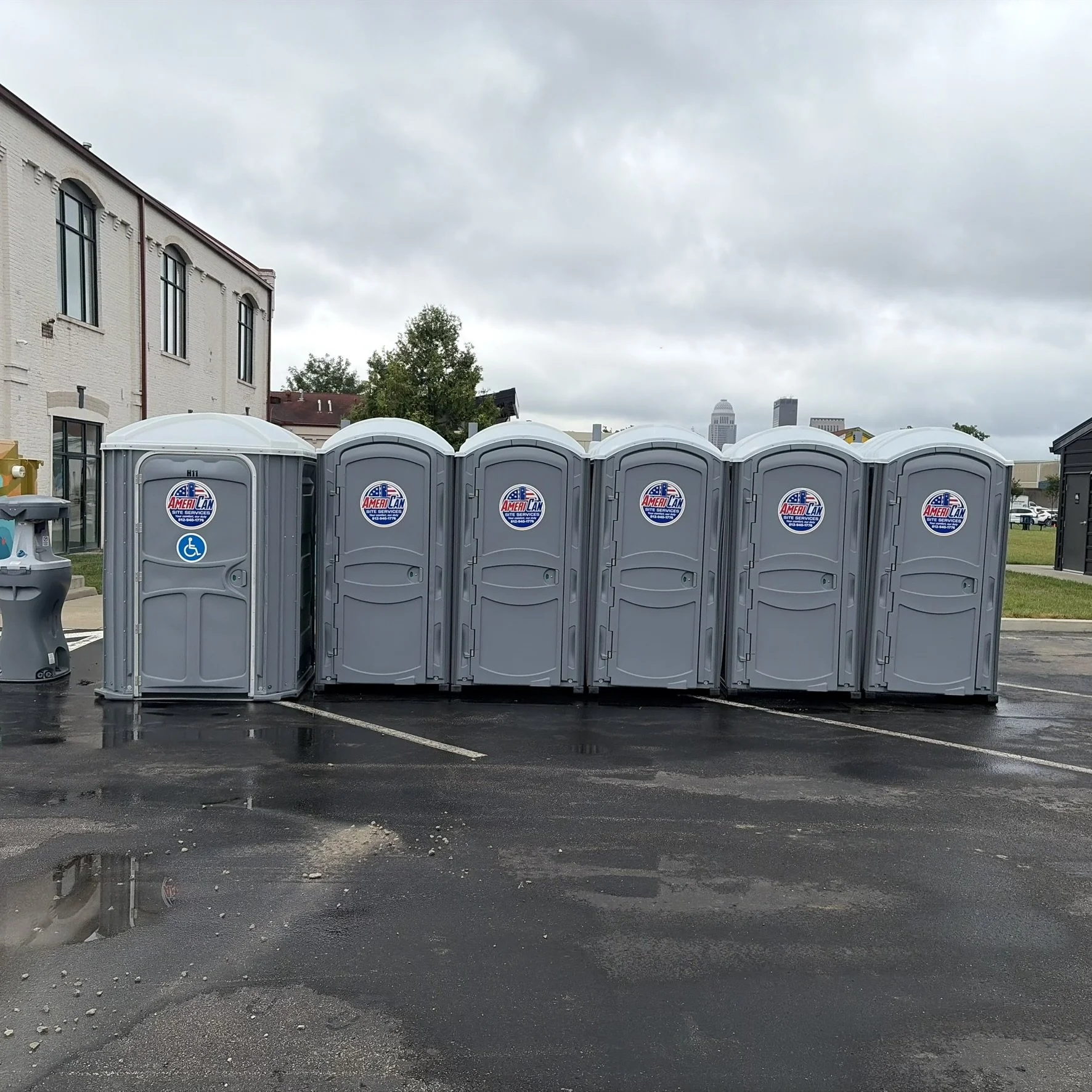 Line of Porta Cans with ADA can in Clarksville, Indiana