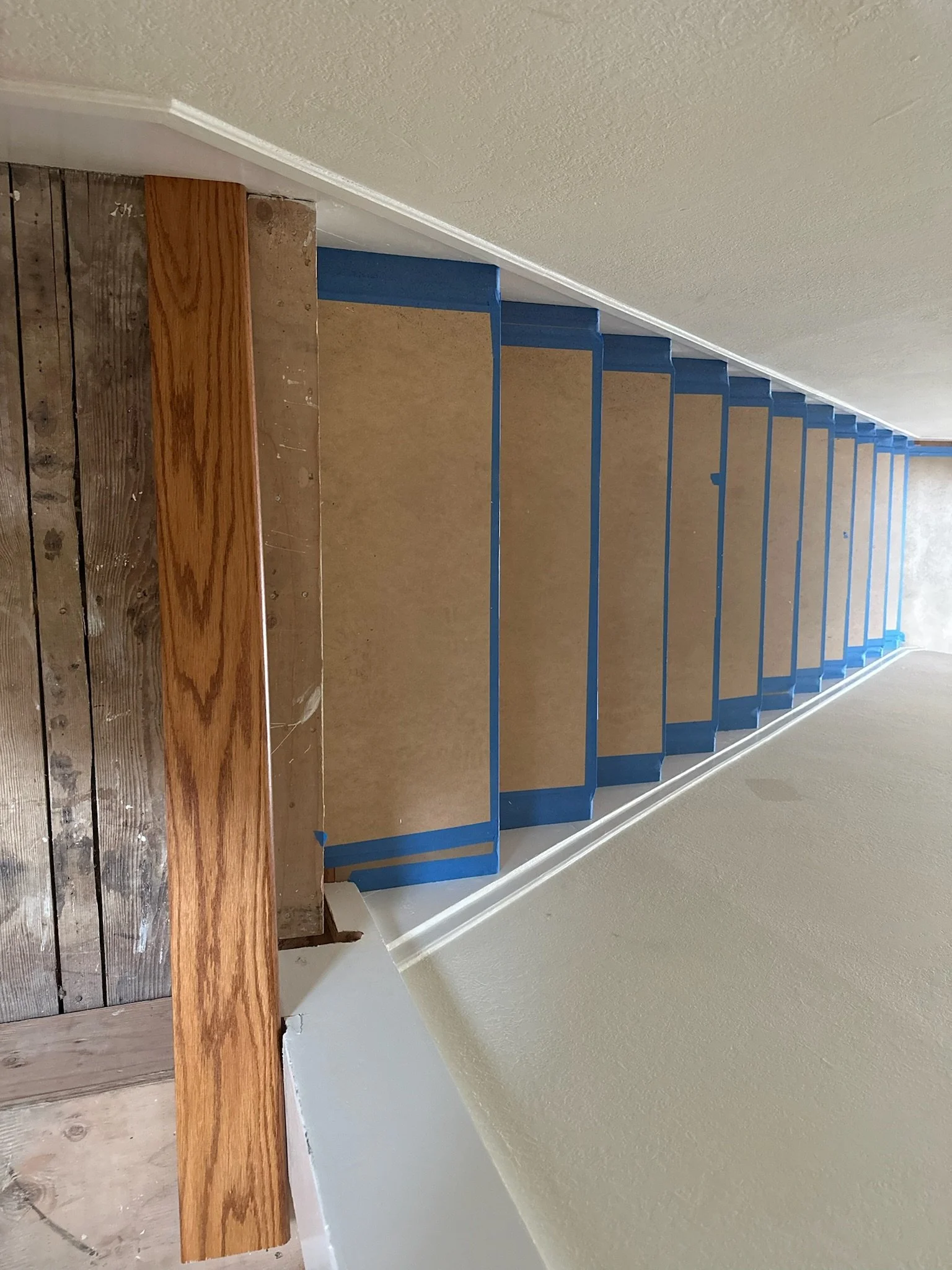 Flooring is covered with paper to protect new flooring 