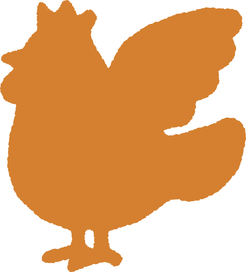 A silhouette of a chicken in a brown color.