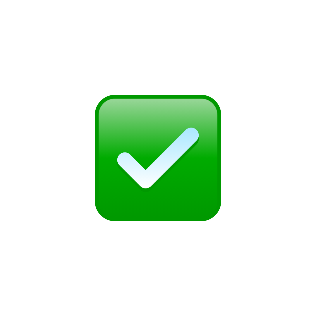 Green check mark icon with a white tick inside