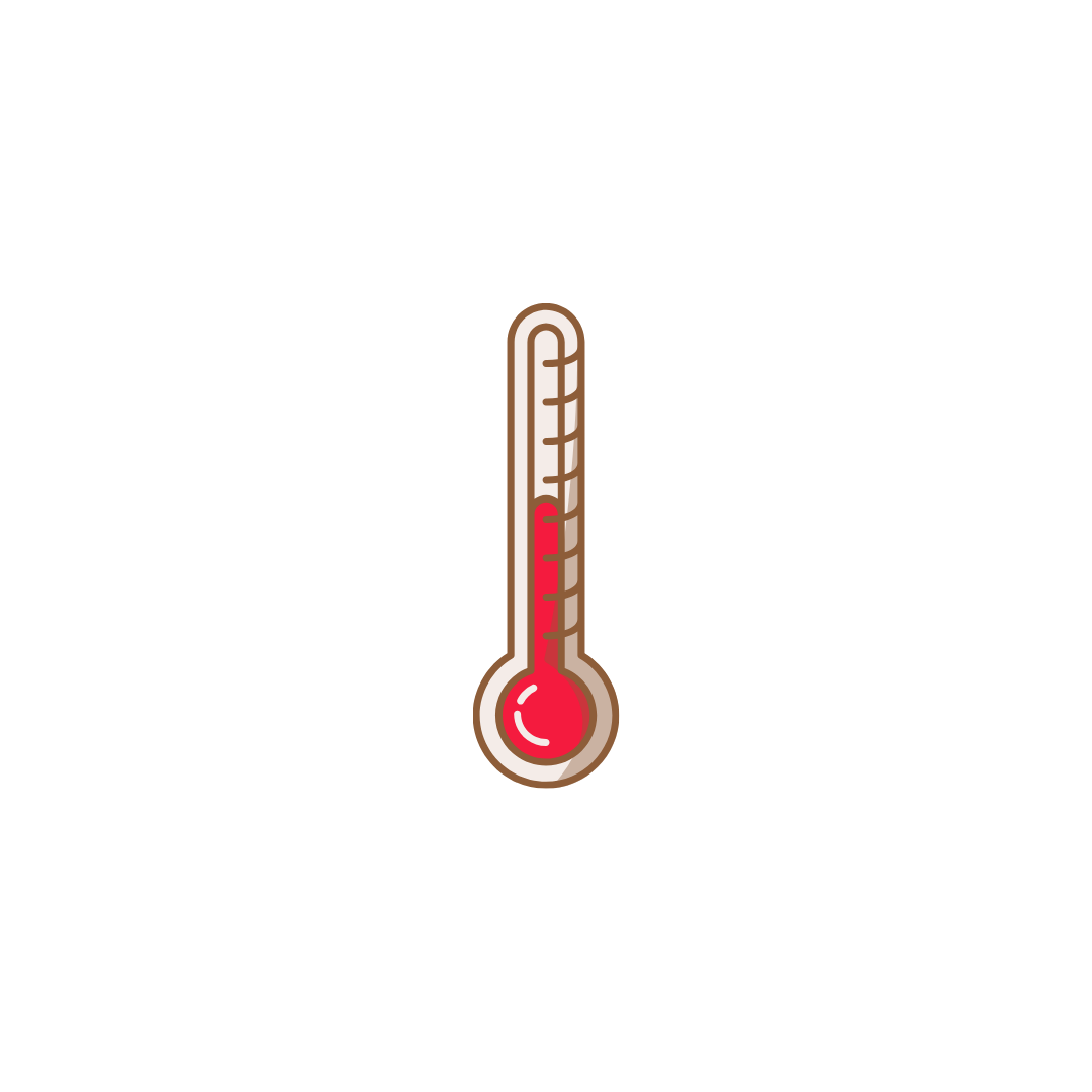 Red liquid inside a glass thermometer showing a high temperature reading.
