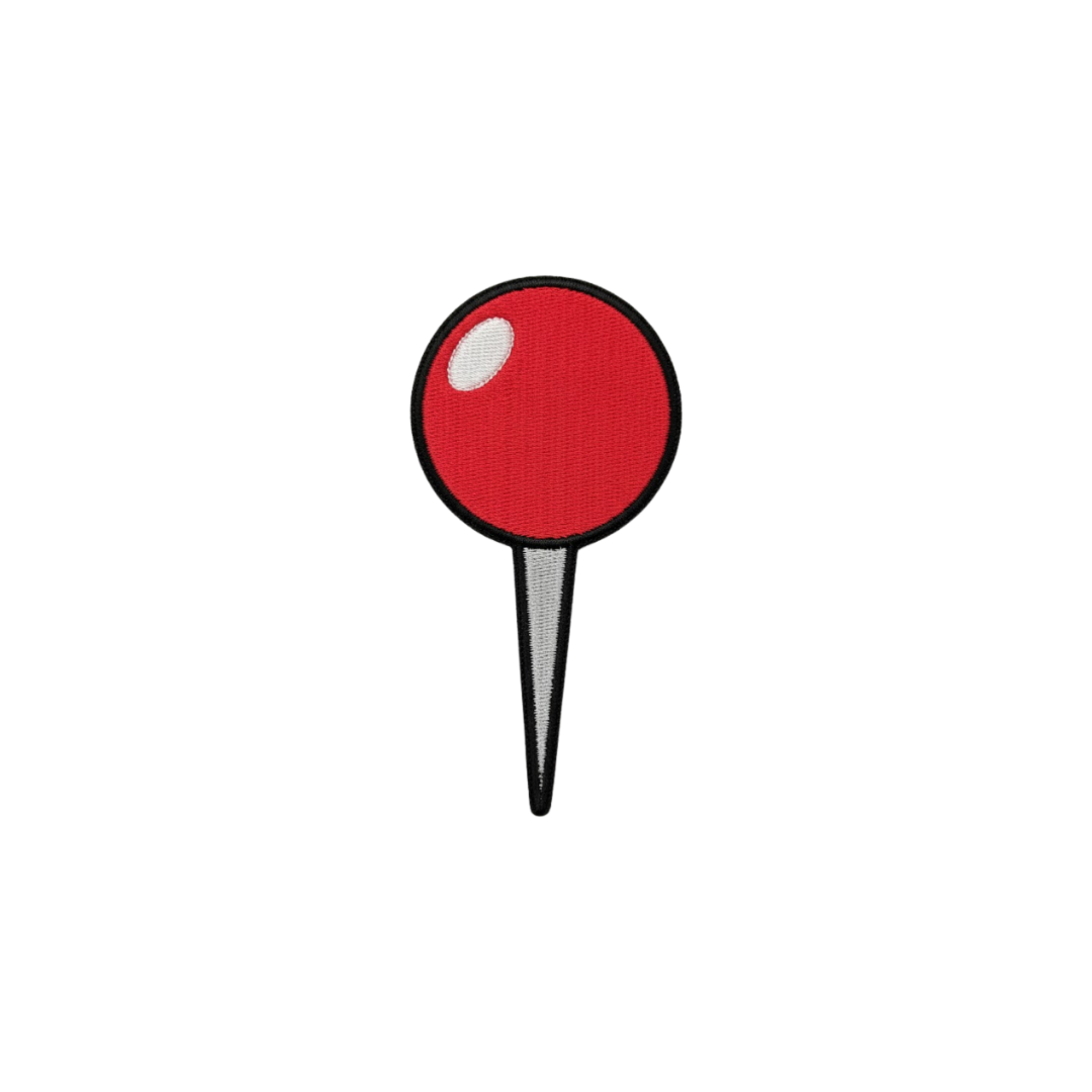 embroidered patch of a red Pokeball from the Pokémon series on a black background