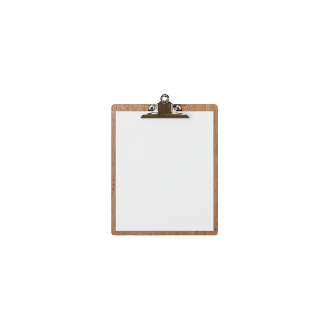 Clipboard with a blank white sheet of paper against a black background.