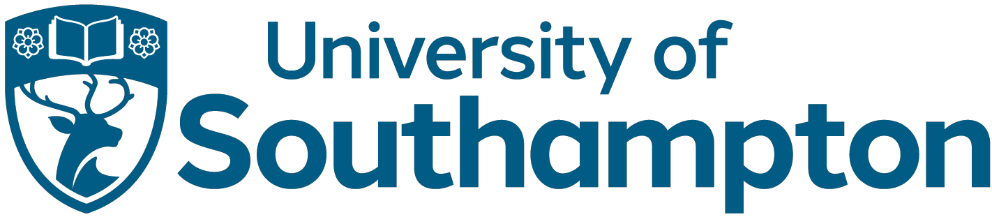Logo van de Universiteit van Southampton met een afbeelding van een boek, bloemen en een hert