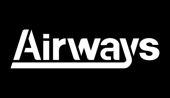 Logo van Airways met witte tekst op zwarte achtergrond.