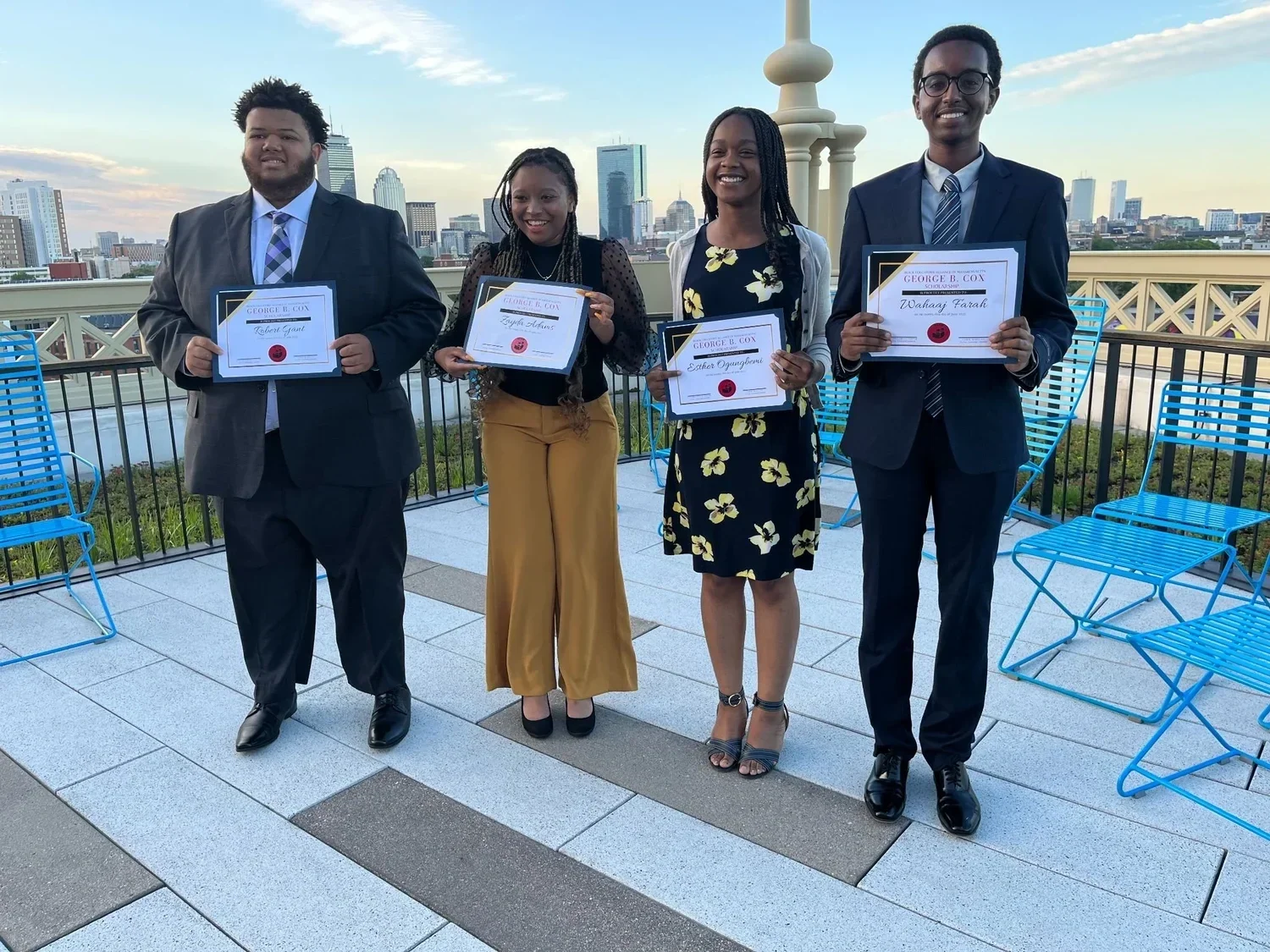 Past scholarship recipients, Wahaaj Farah, Zayda Adams, Robert Grant, Olubunmi Ogungbem