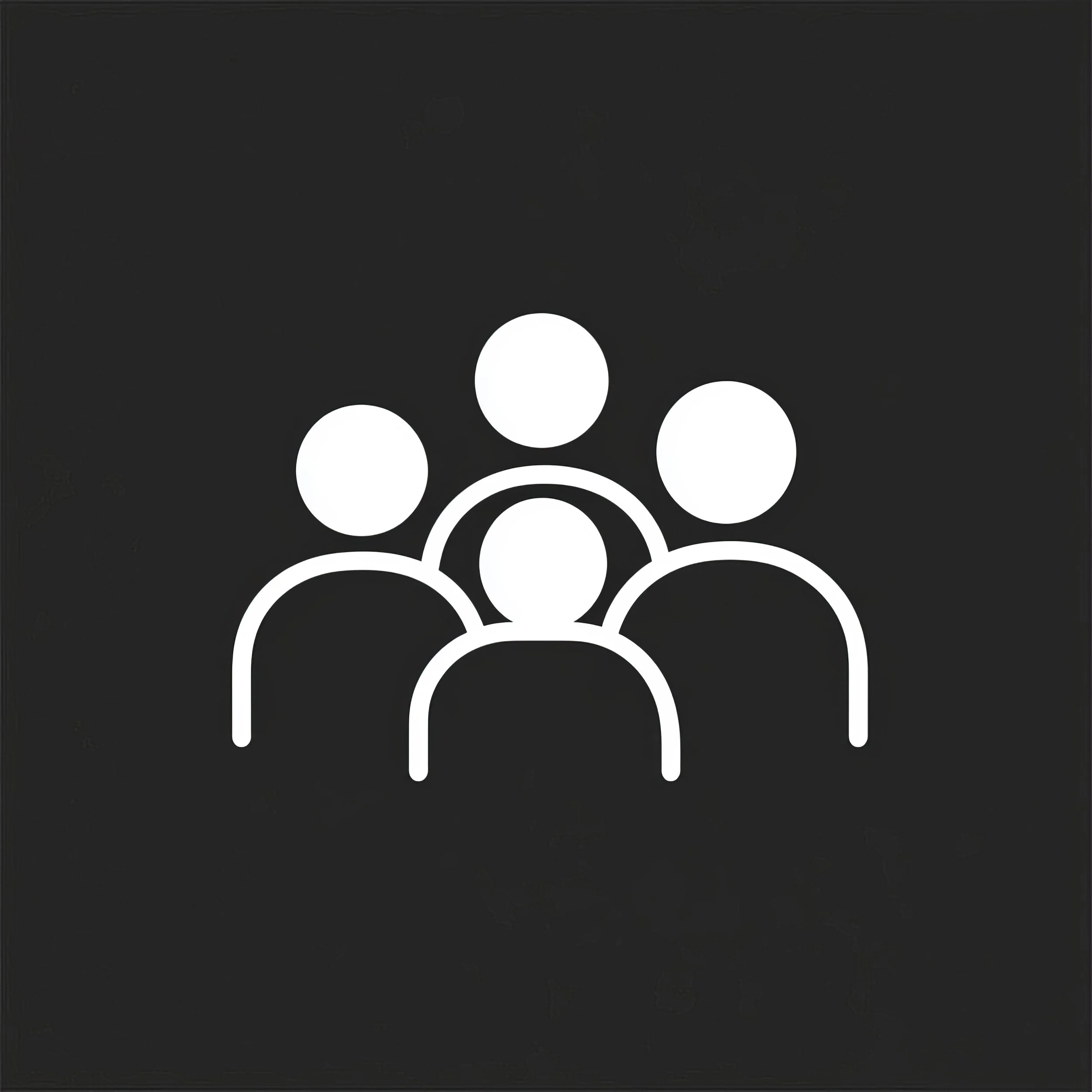 Icon of five people in a group, with one person in the front and four behind.