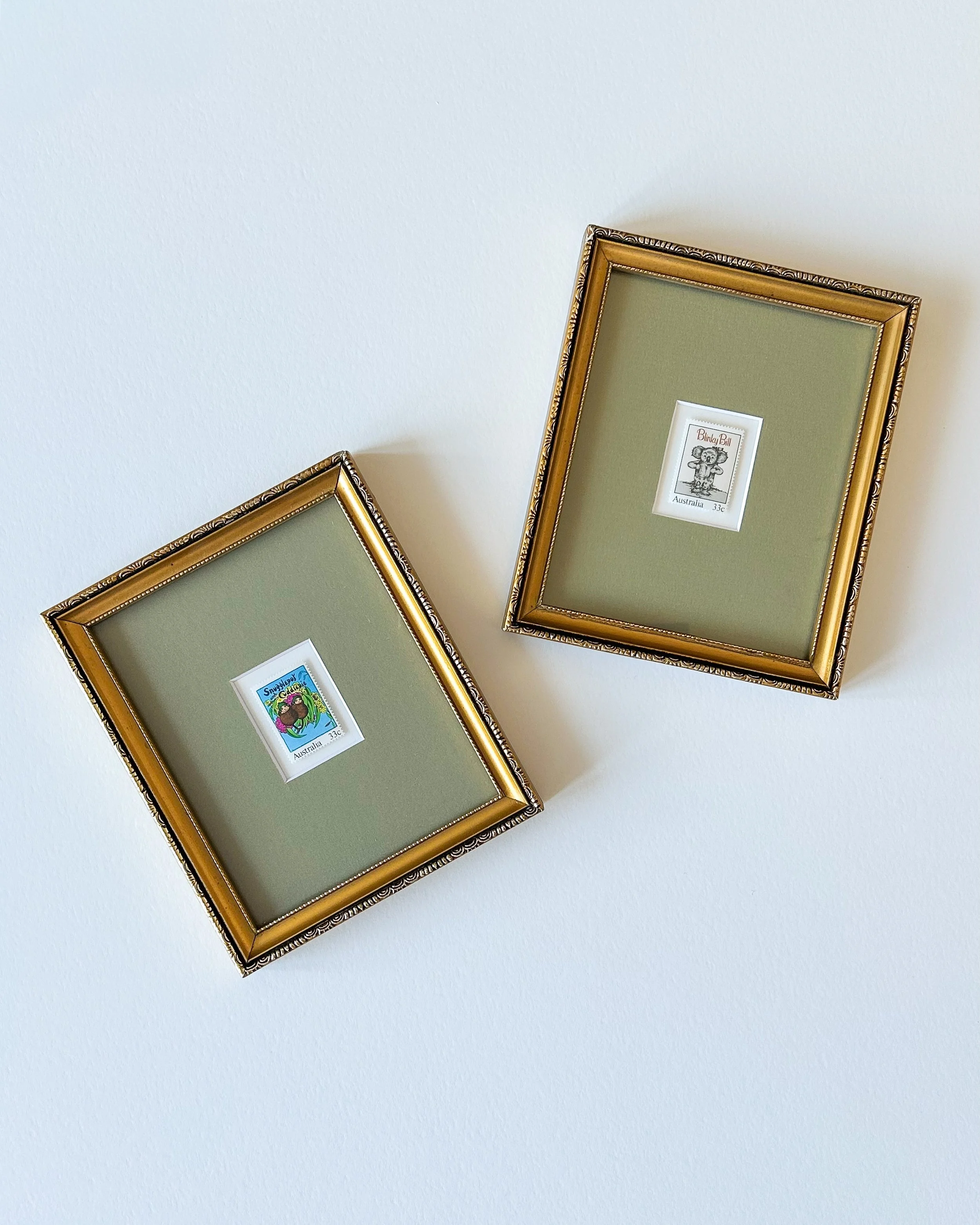 Some commissions are particularly lovely to work on.

Blinky Bill and Snugglepot and Cuddlepie, were framed for Australians living far from home. A little piece of childhood, mounted and framed to hang on the wall.

If you have a stamp or a subject t