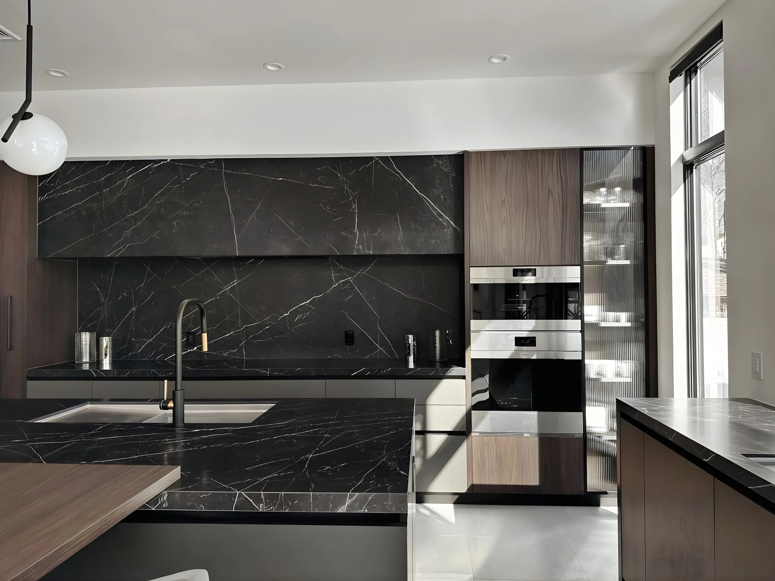 Contemporary Kitchen with large windows