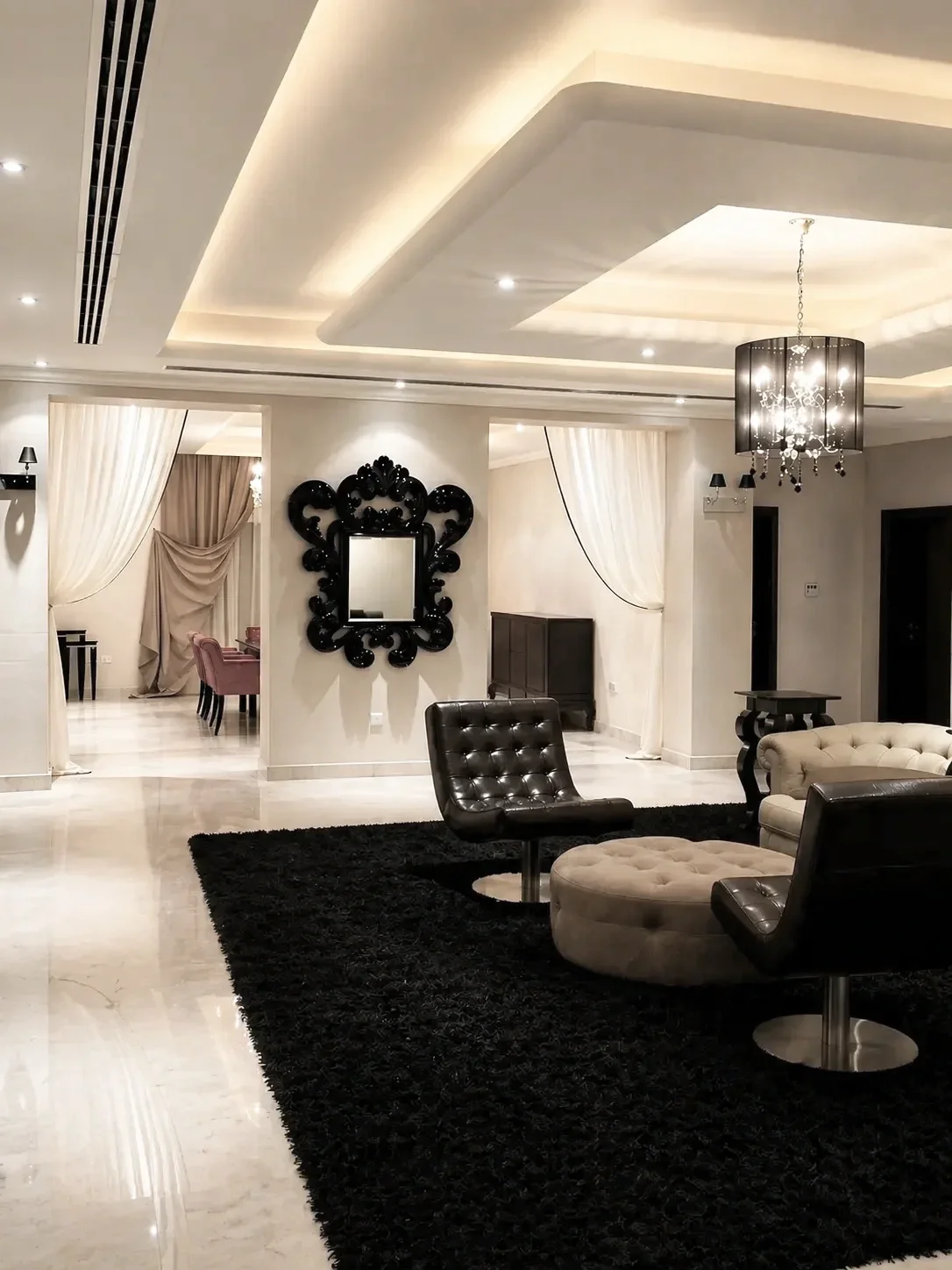 a contemporary fusion villa interior design in Sharjah