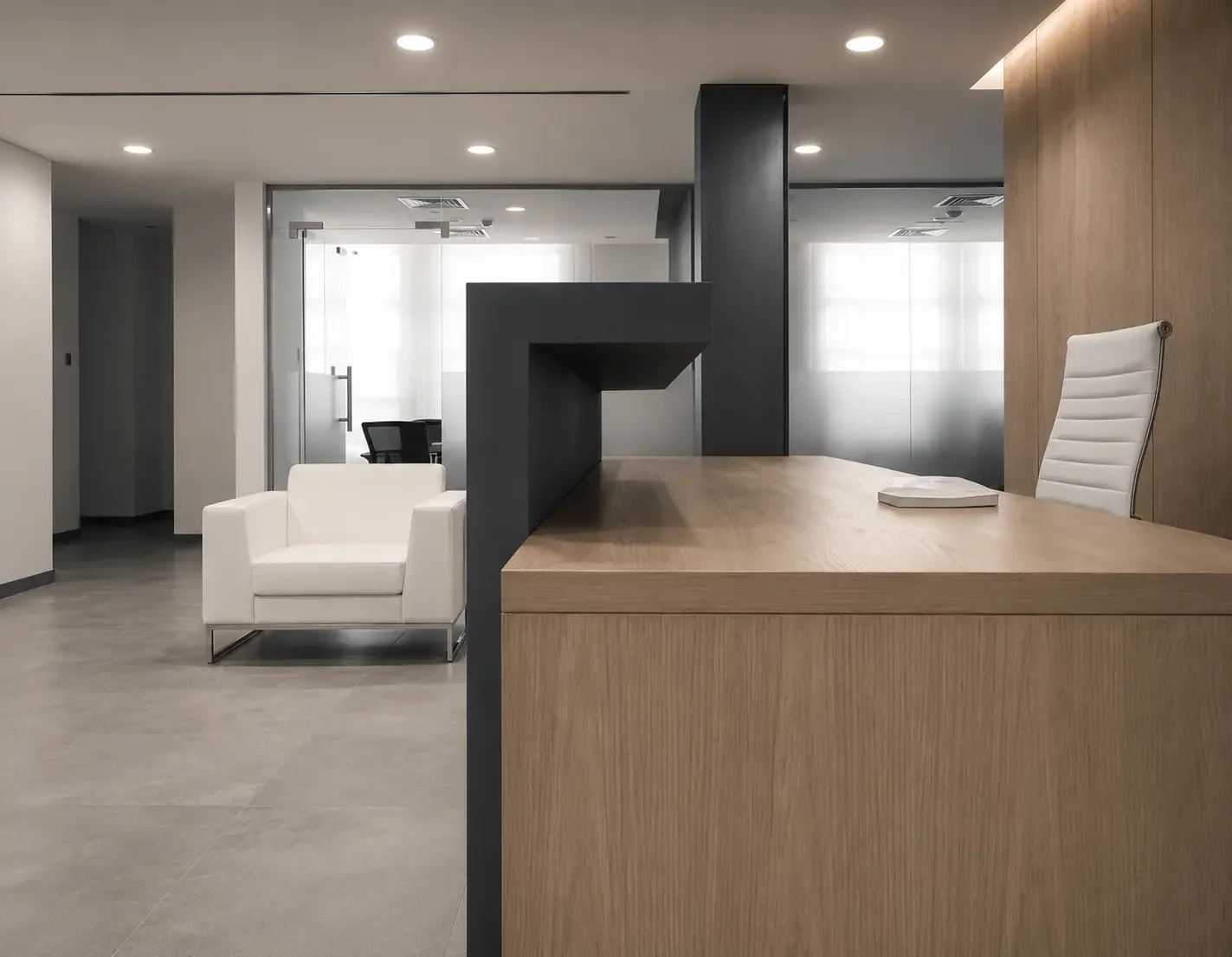 Contemporary office interior design for Shurooq in Qanat Al Kasba Sharjah with neutral palette and streamlined workspace layout