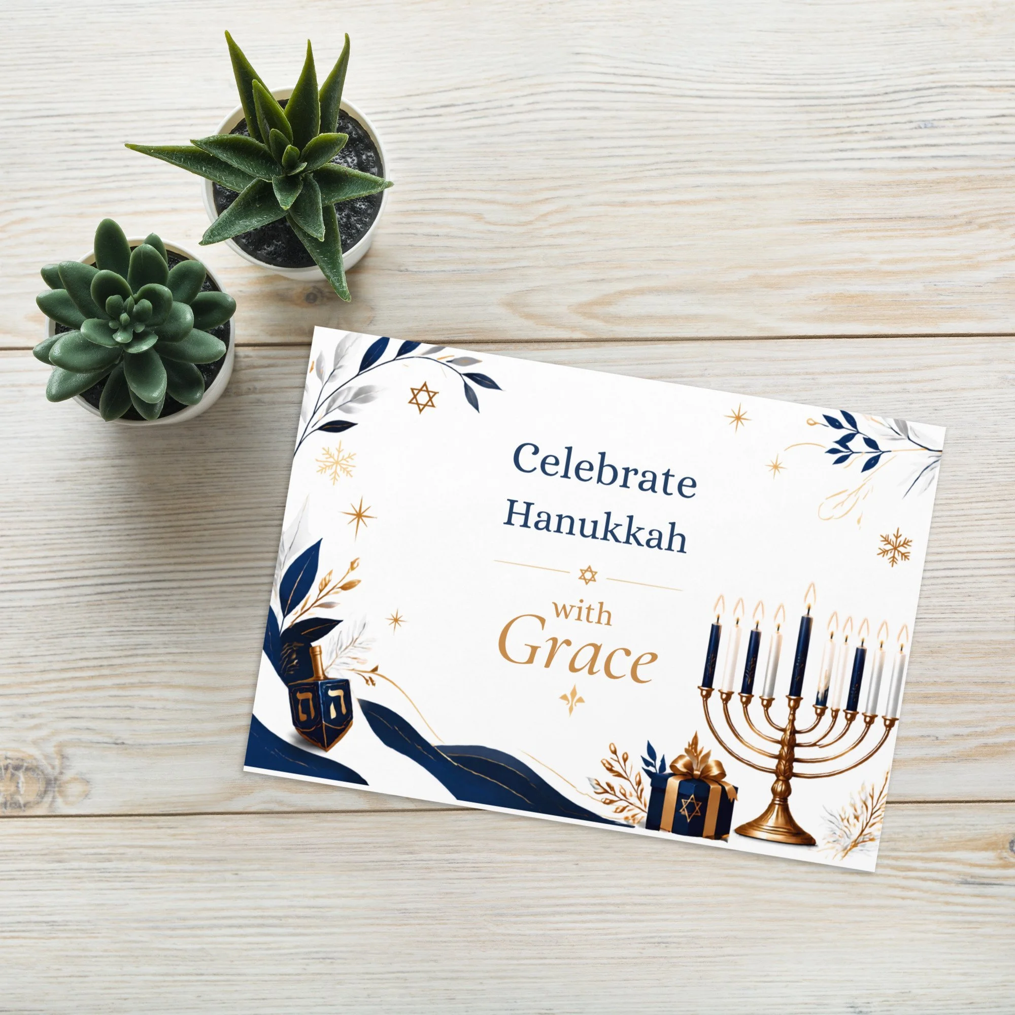 "Celebrate Hanukkah with Grace" - Greeting Card