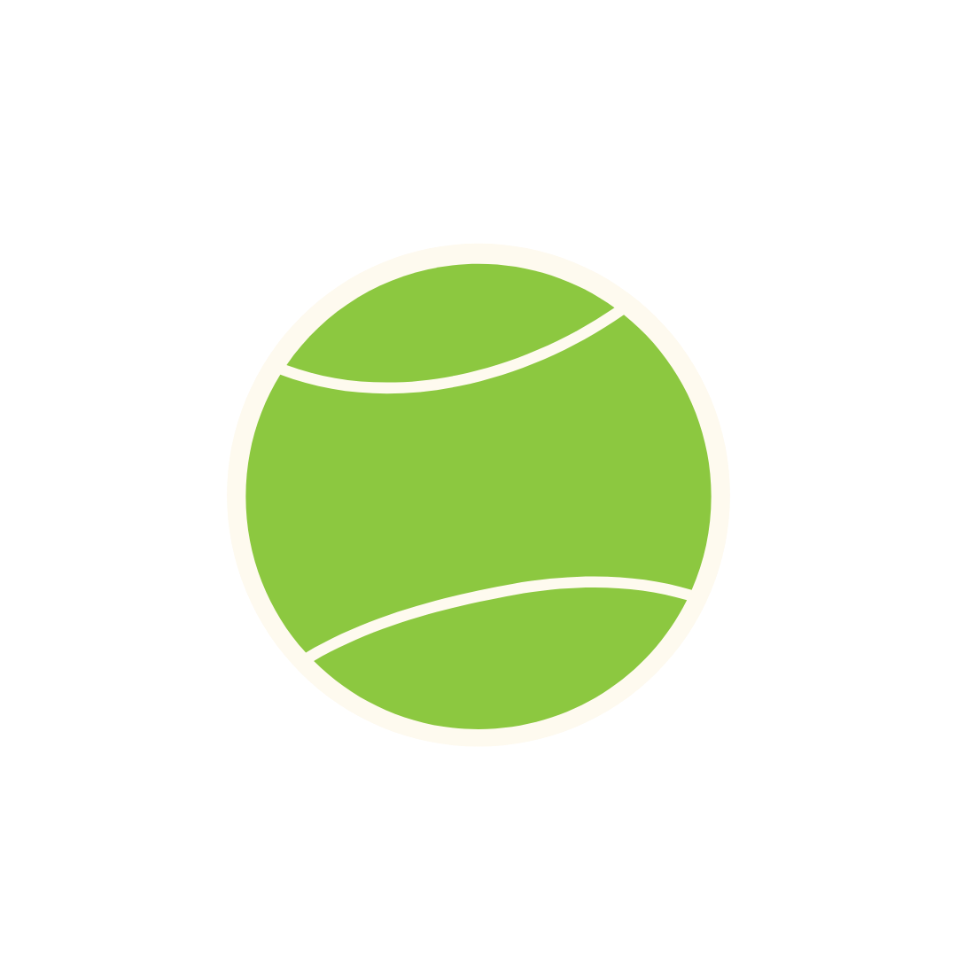 Graphic of a green tennis ball with white curved lines on a black background.