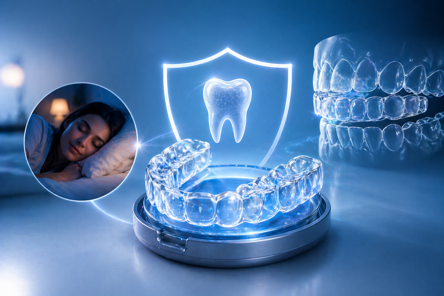 Custom night guard for teeth grinding bruxism protection while sleeping in Fox Point Wisconsin dentist near Shorewood Glendale Bayside