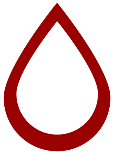 A red drop-shaped symbol with a hollow center on a black background.
