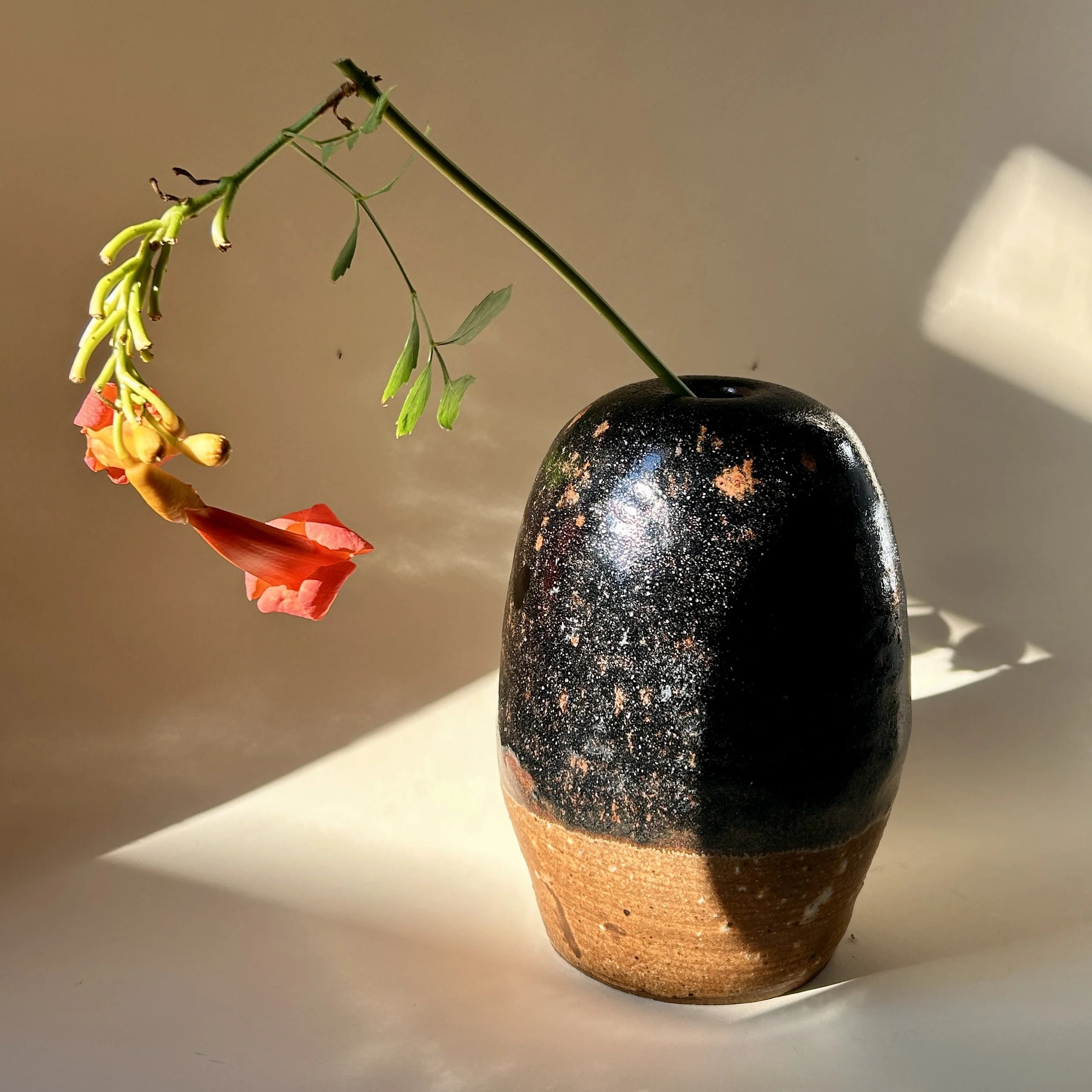 Tenmoku Glazed Studio Stem Vessel