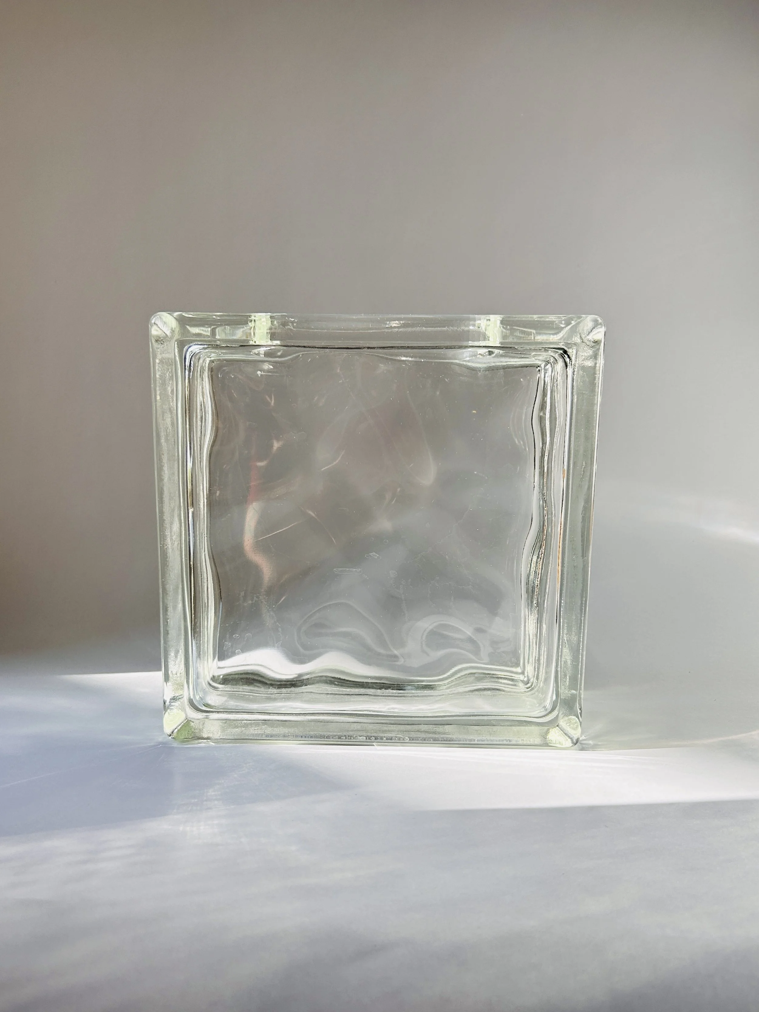 clear square glass block vase with single green stem minimalist arrangement