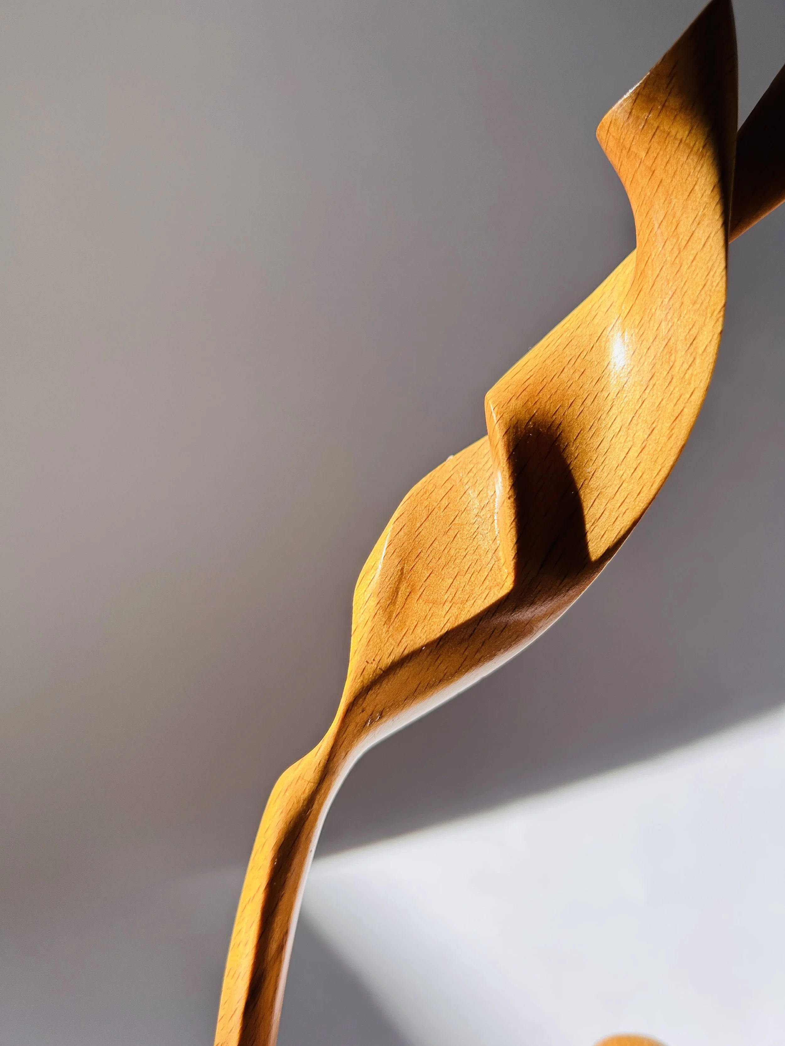 Vintage hand-carved wooden abstract sculpture with organic modern form, studio craft wood art object