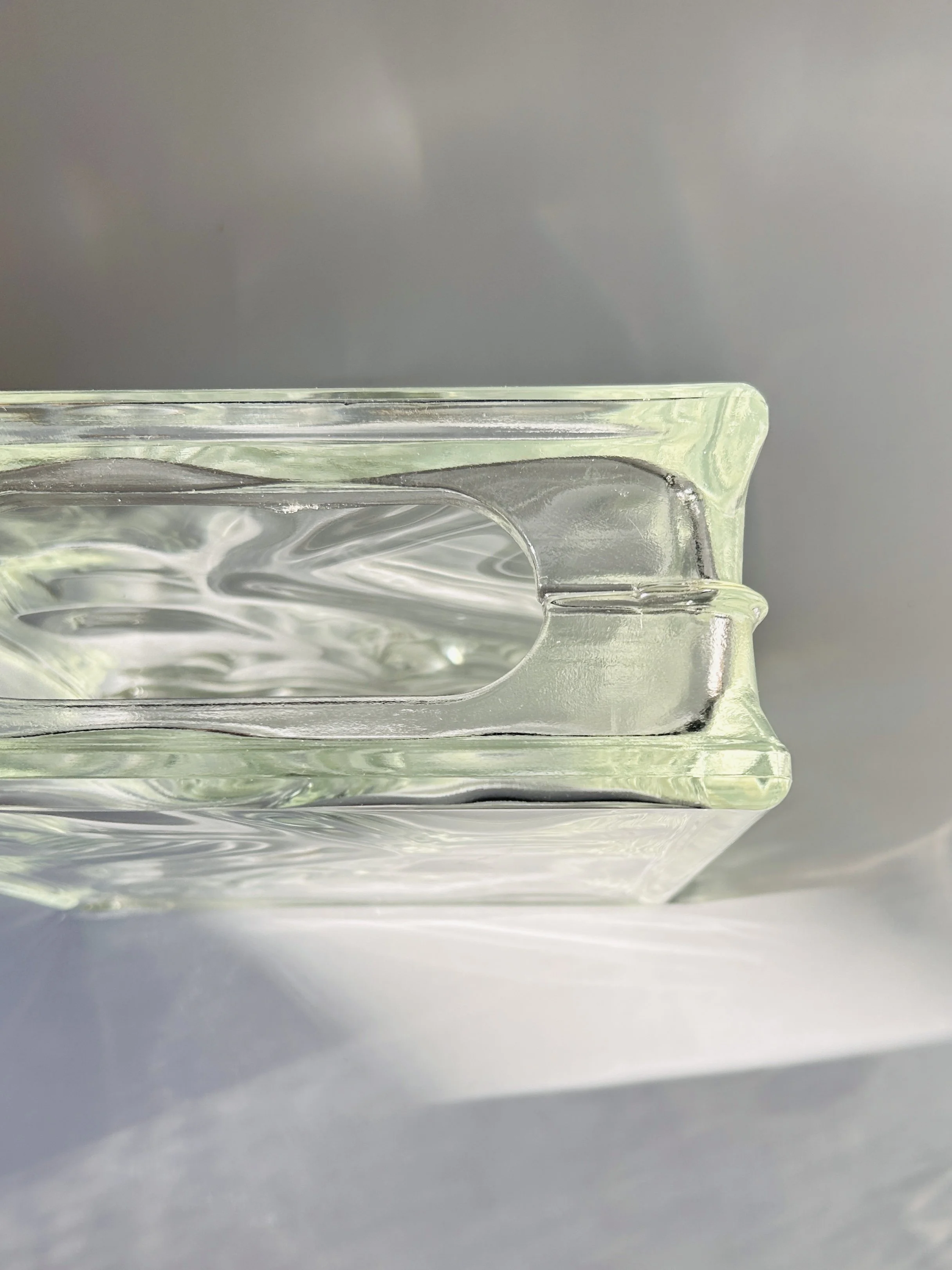 clear square glass block vase with single green stem minimalist arrangement