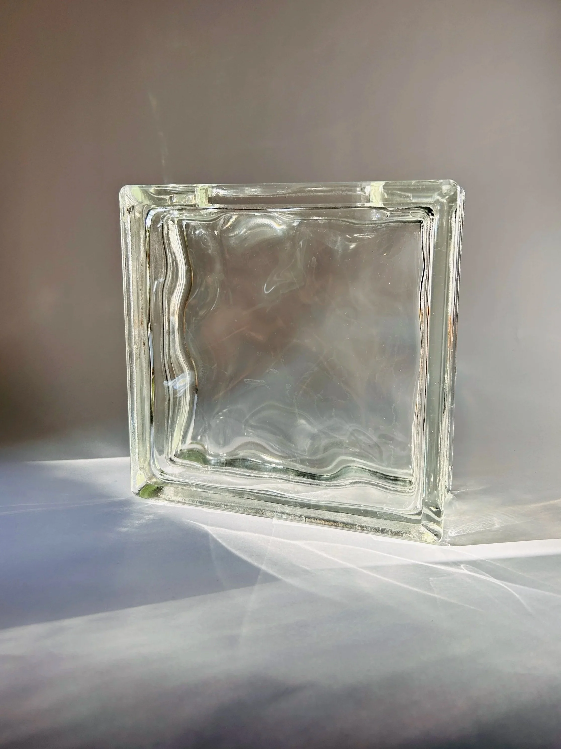 clear square glass block vase with single green stem minimalist arrangement