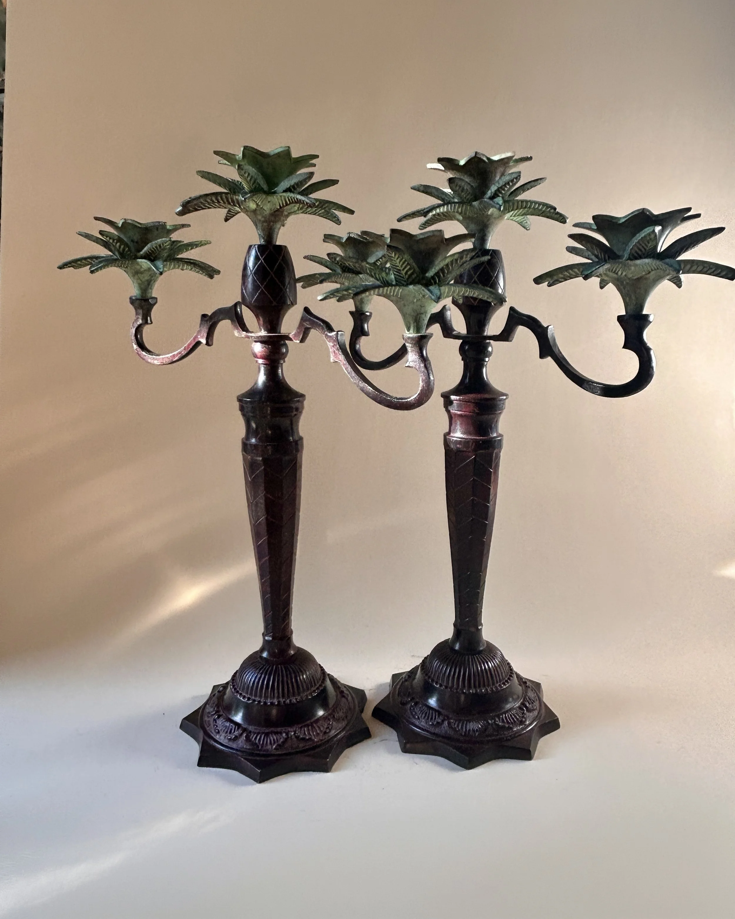 Vintage Sculptural Palm Candelabras- Pair