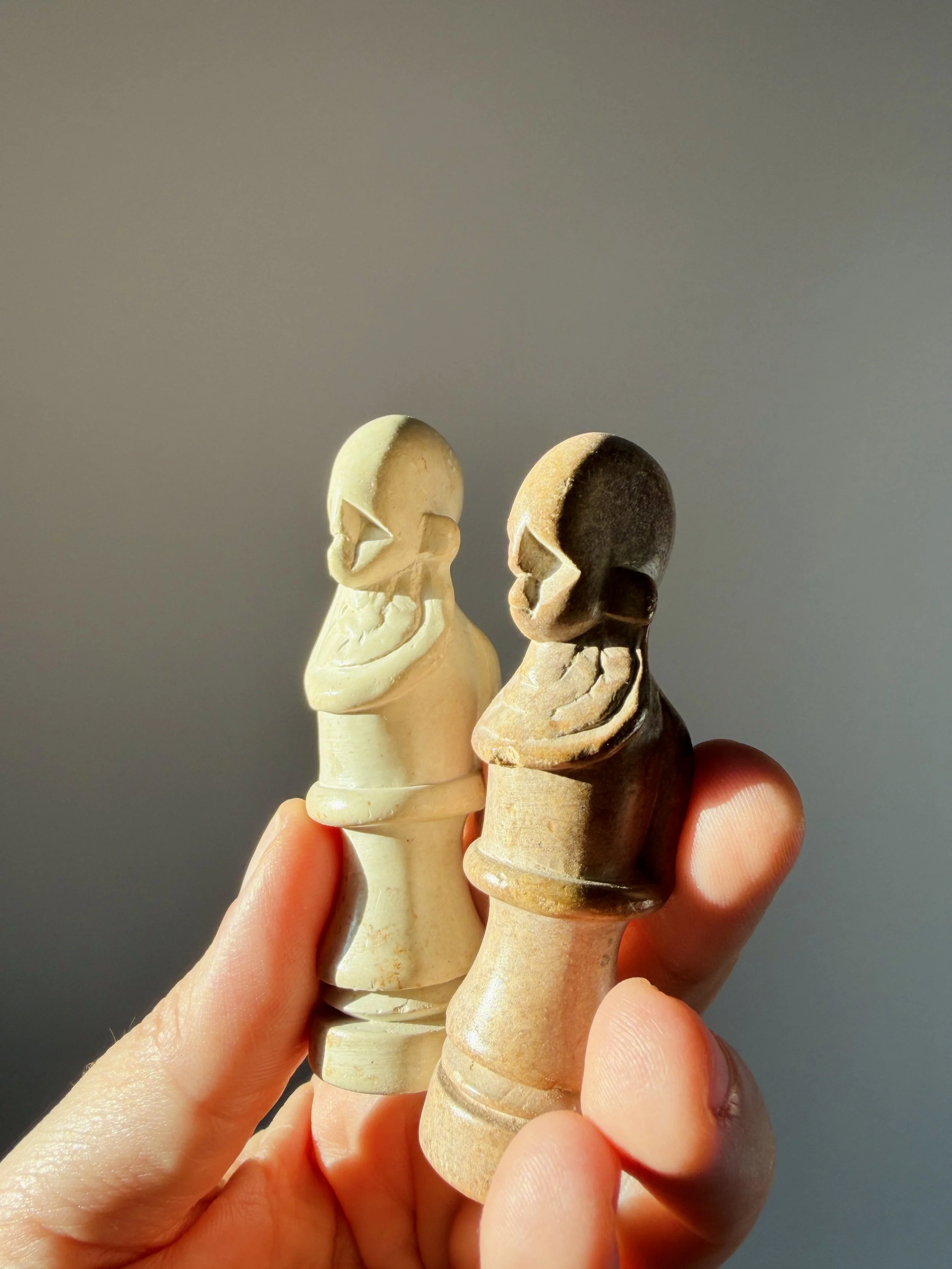 hand carved soapstone chess set with stone board and sculptural pieces queen