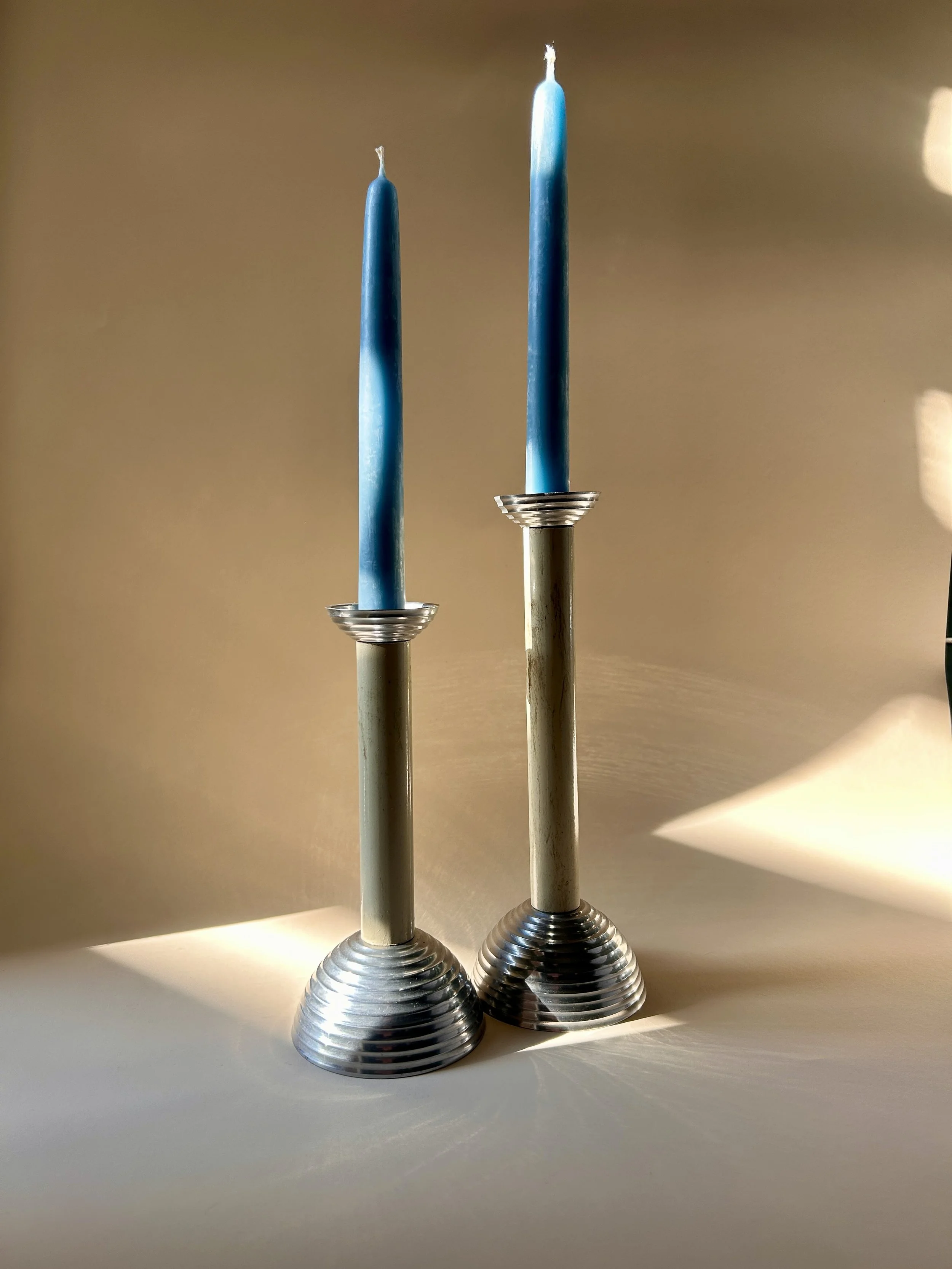 Vintage Architectural Ribbed Candlesticks - Pair