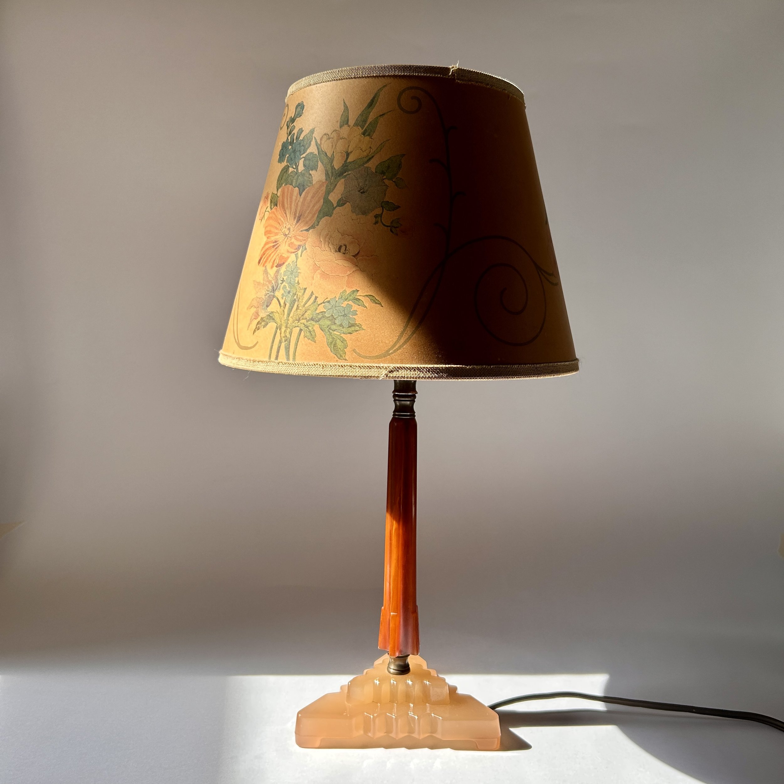 Vintage Bakelite Table Lamp with Floral Shade