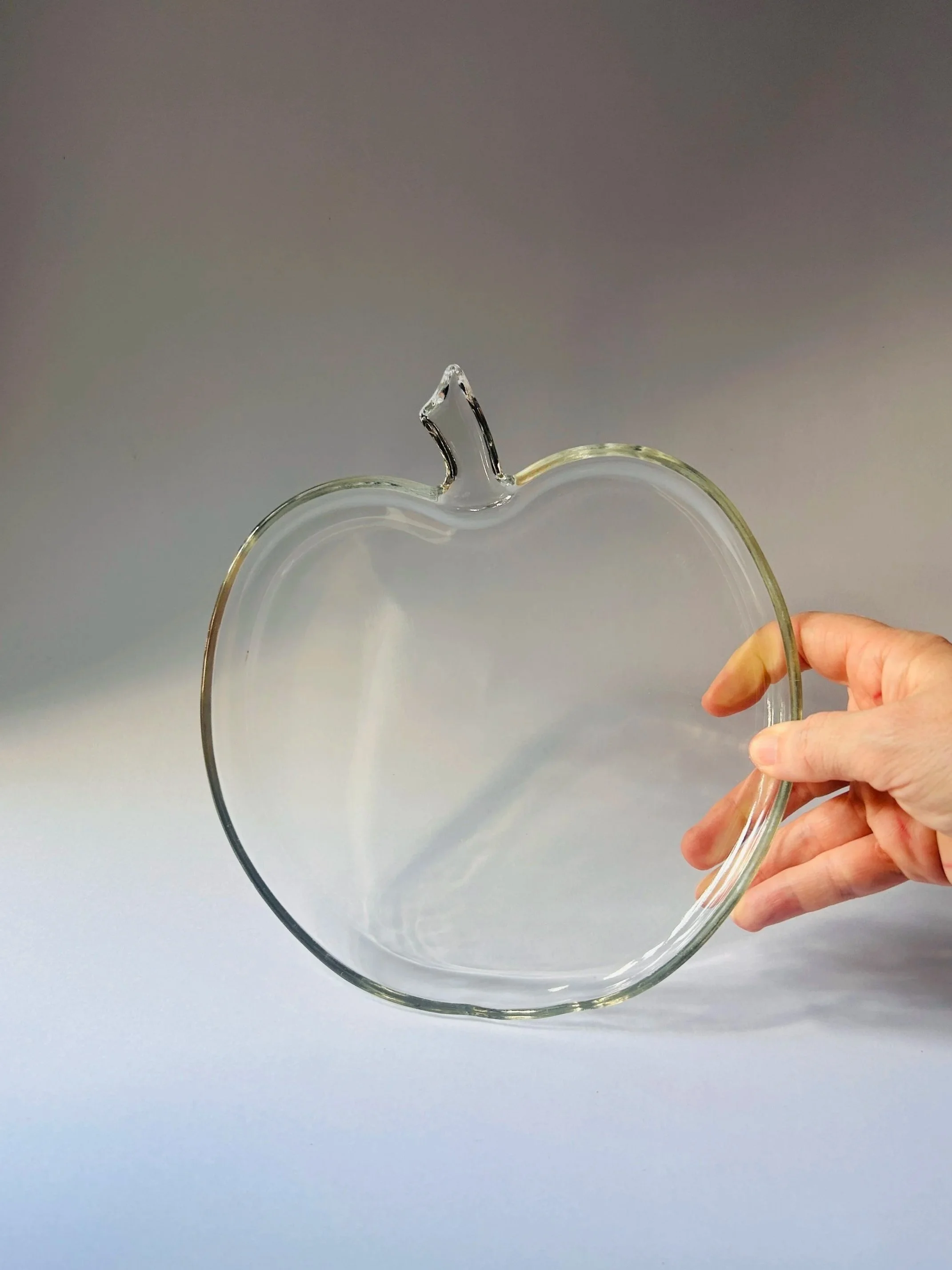 Vintage Hazel Atlas apple shaped clear glass plate, mid-century orchard design tableware
