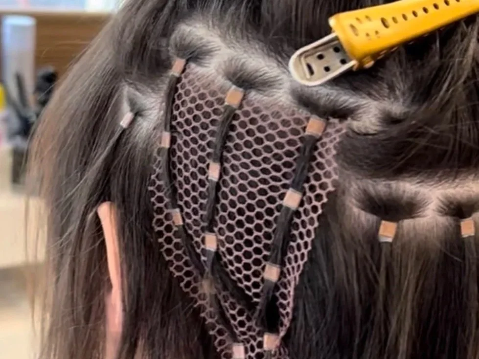 Custom mesh integration system for thinning hair and female hair loss at GROW Hair Lounge in Atlanta.