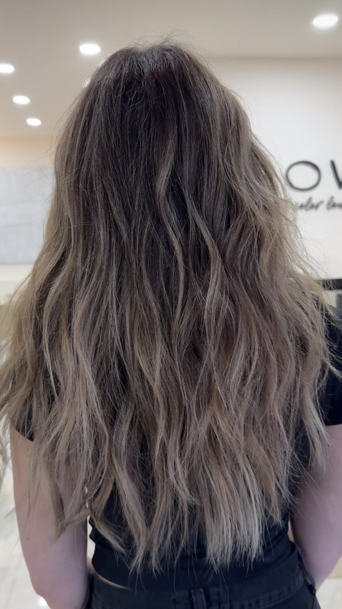 Brunette balayage with custom hair extensions at GROW Hair Lounge in Atlanta.