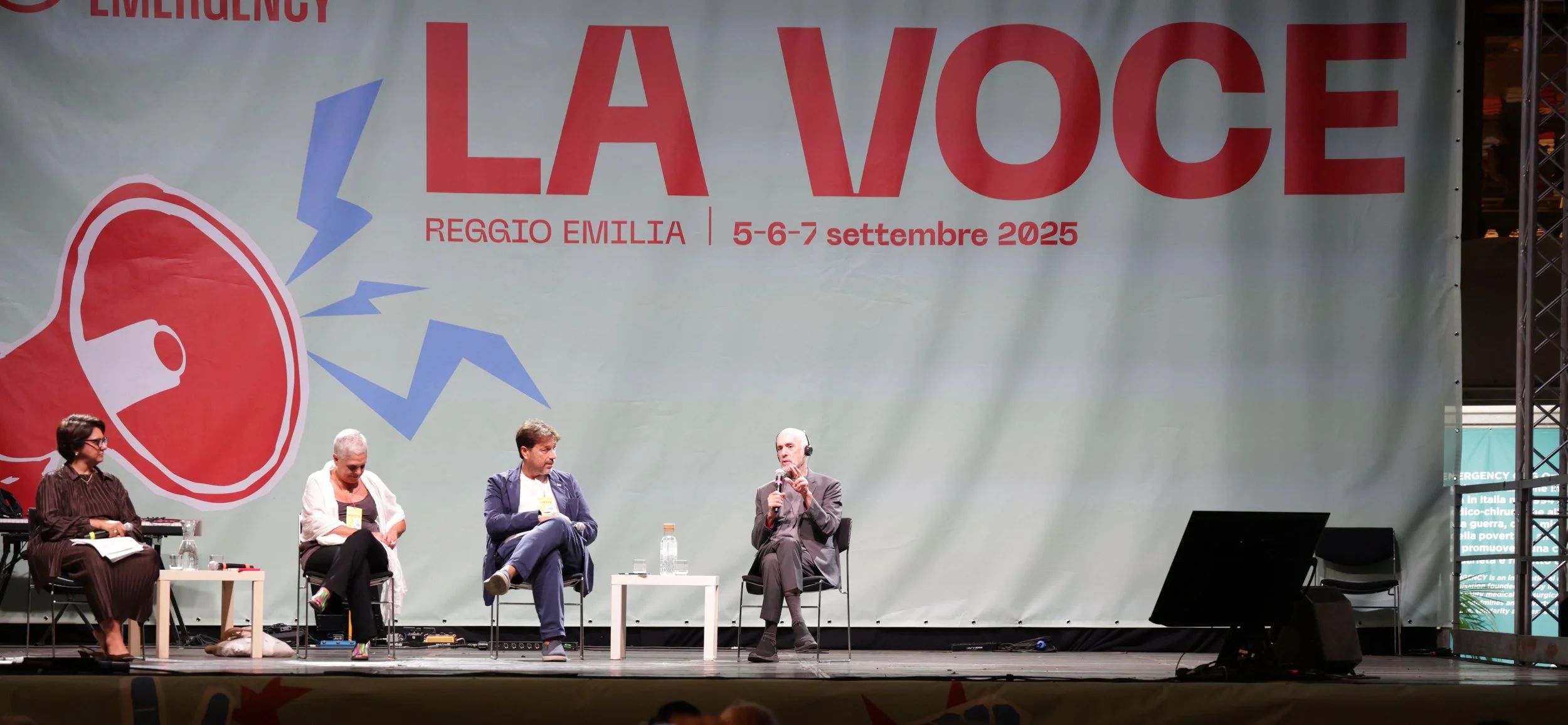 A panel discussion during the La Voce event in Reggio Emilia, Italy, in September 2025.