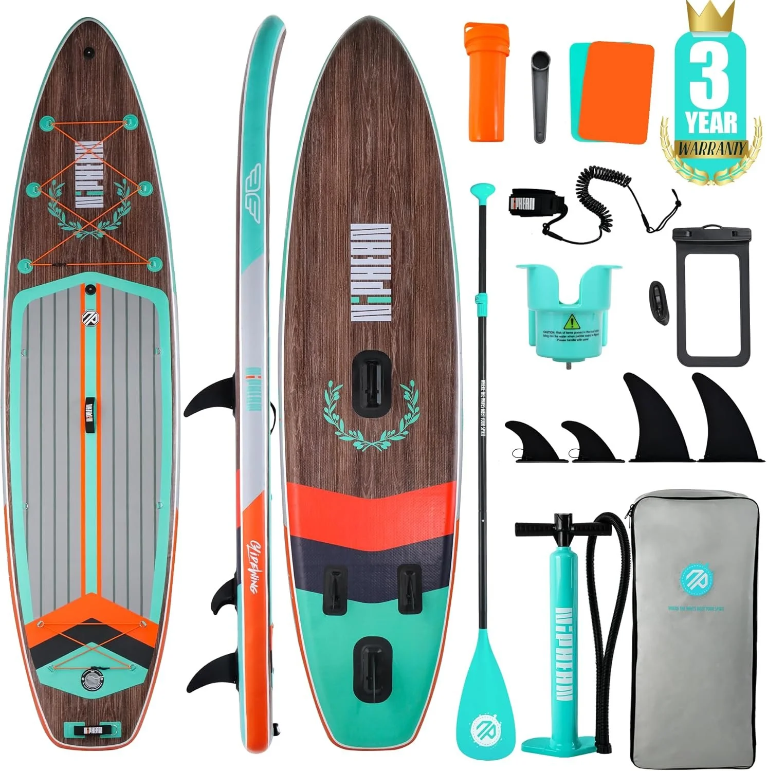 11ft standup paddle board blue and wood tone