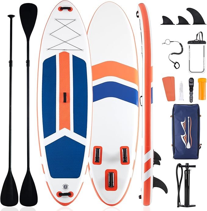 Stand-up paddleboards with paddles, pump, and accessories for water activities.  Travel board for sale from Play Fair Paddleboarding-Lake Hartwell