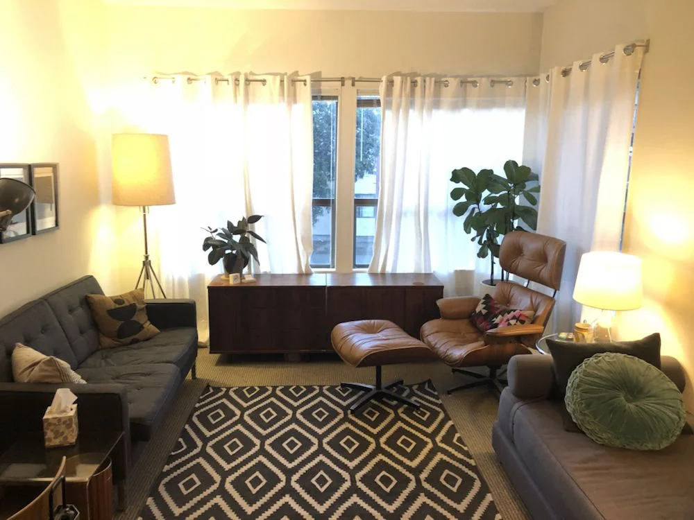 Brown chair in Vanessa Wolter holistic Therapy Office in San Francisco