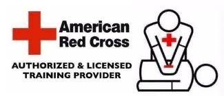 American Red Cross logo with a nurse or caregiver providing first aid training.