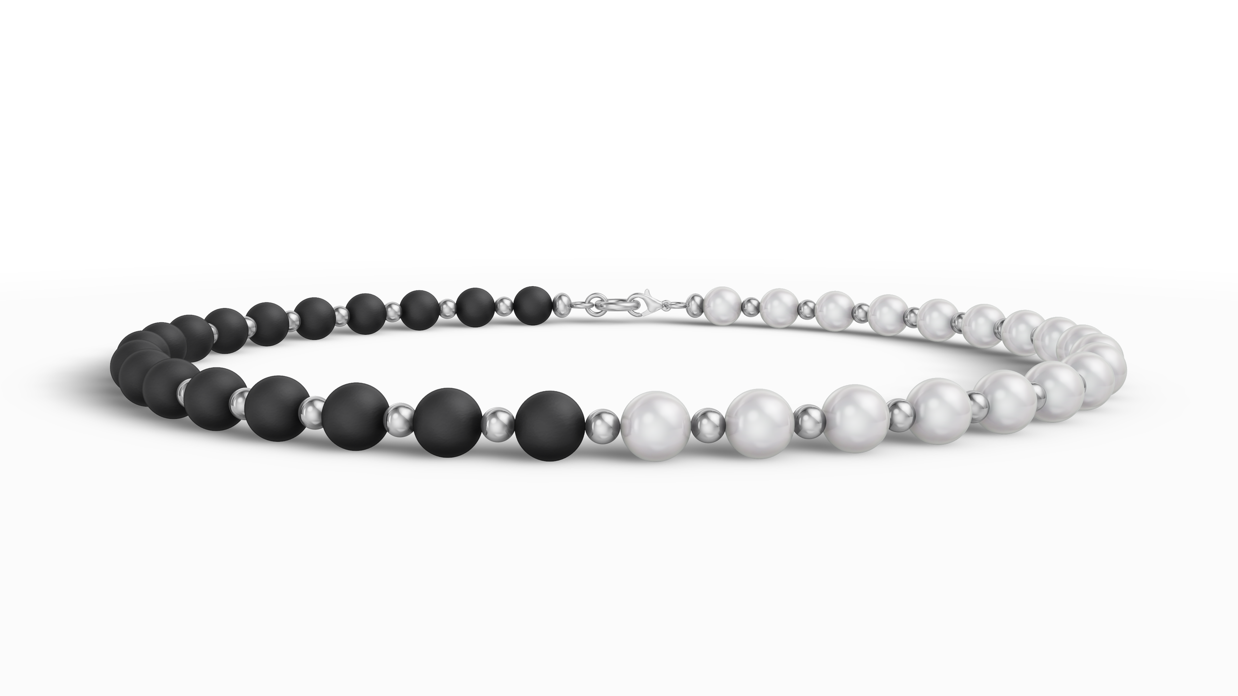 PEARL AND BLACK ONYX BEADED NECKLACE, 8mm