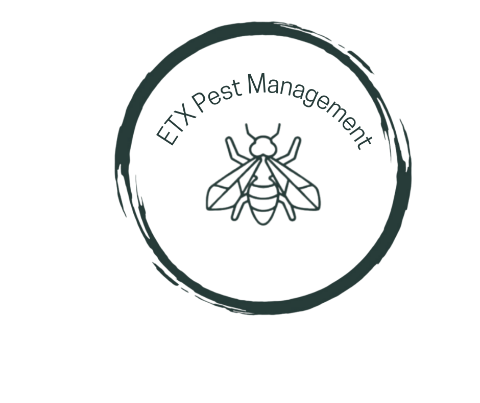 Logo for ETX Pest Management featuring a bee in the center, with the company name curved around it in a circular design.