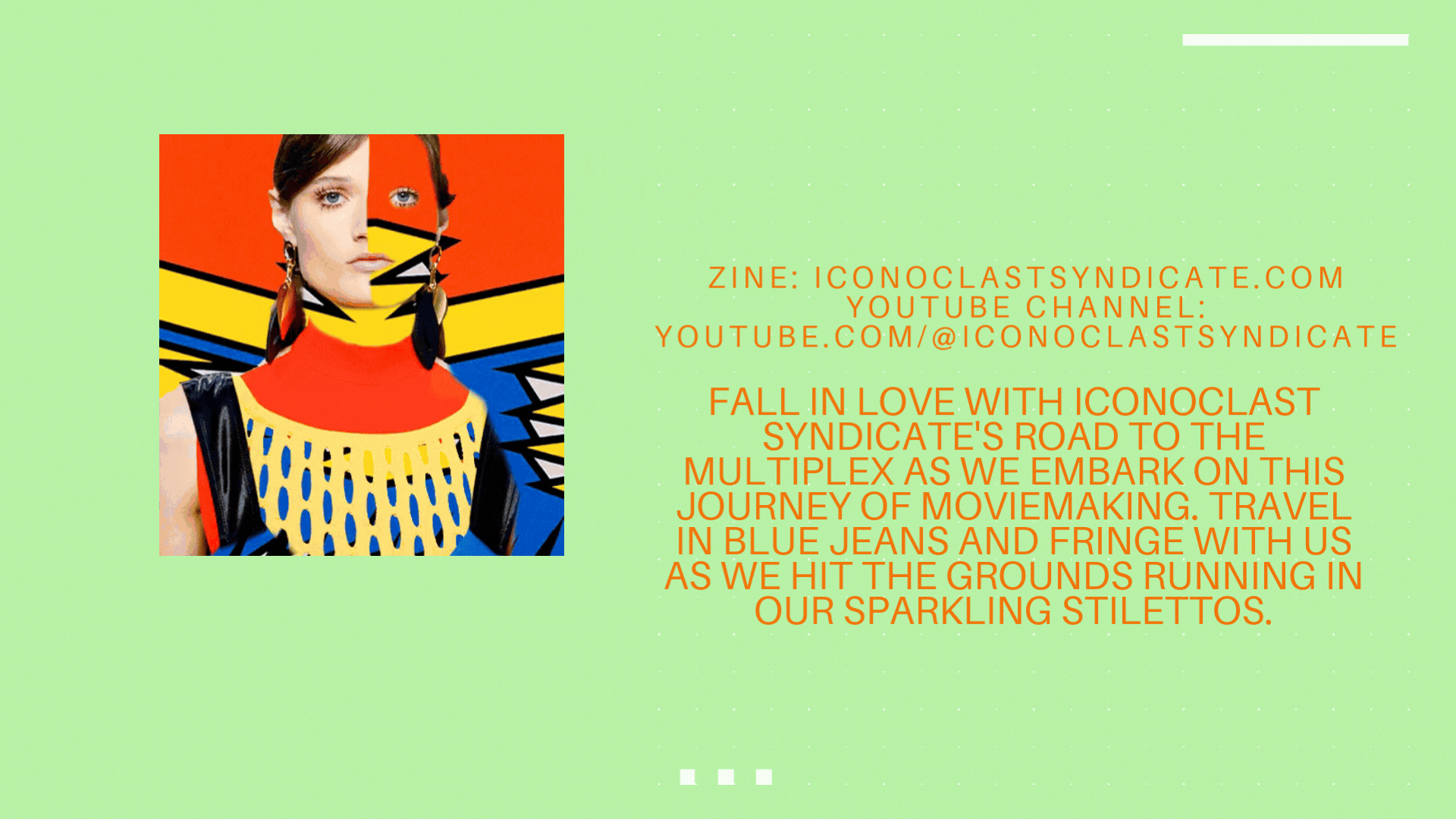 Digital collage featuring a woman's portrait with Pop Art style elements, colorful geometric background, and a road trip message on a green background.