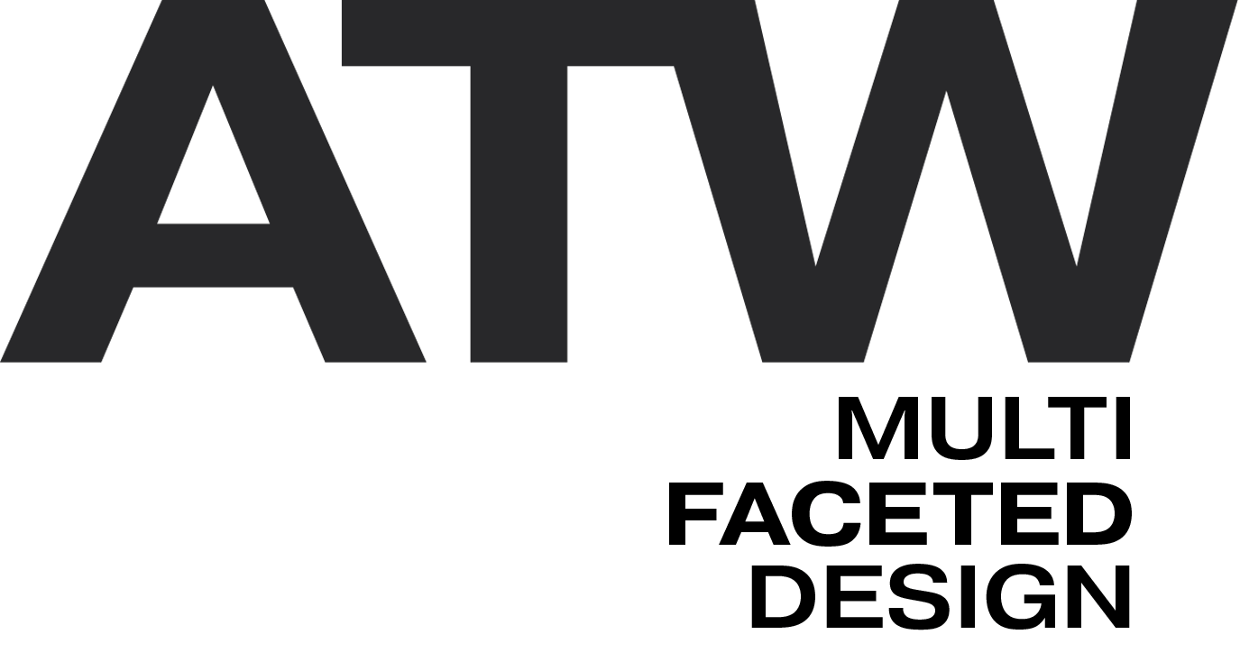 Bold black text spelling "ATW" with smaller text below reading "MULTI FACETED DESIGN".