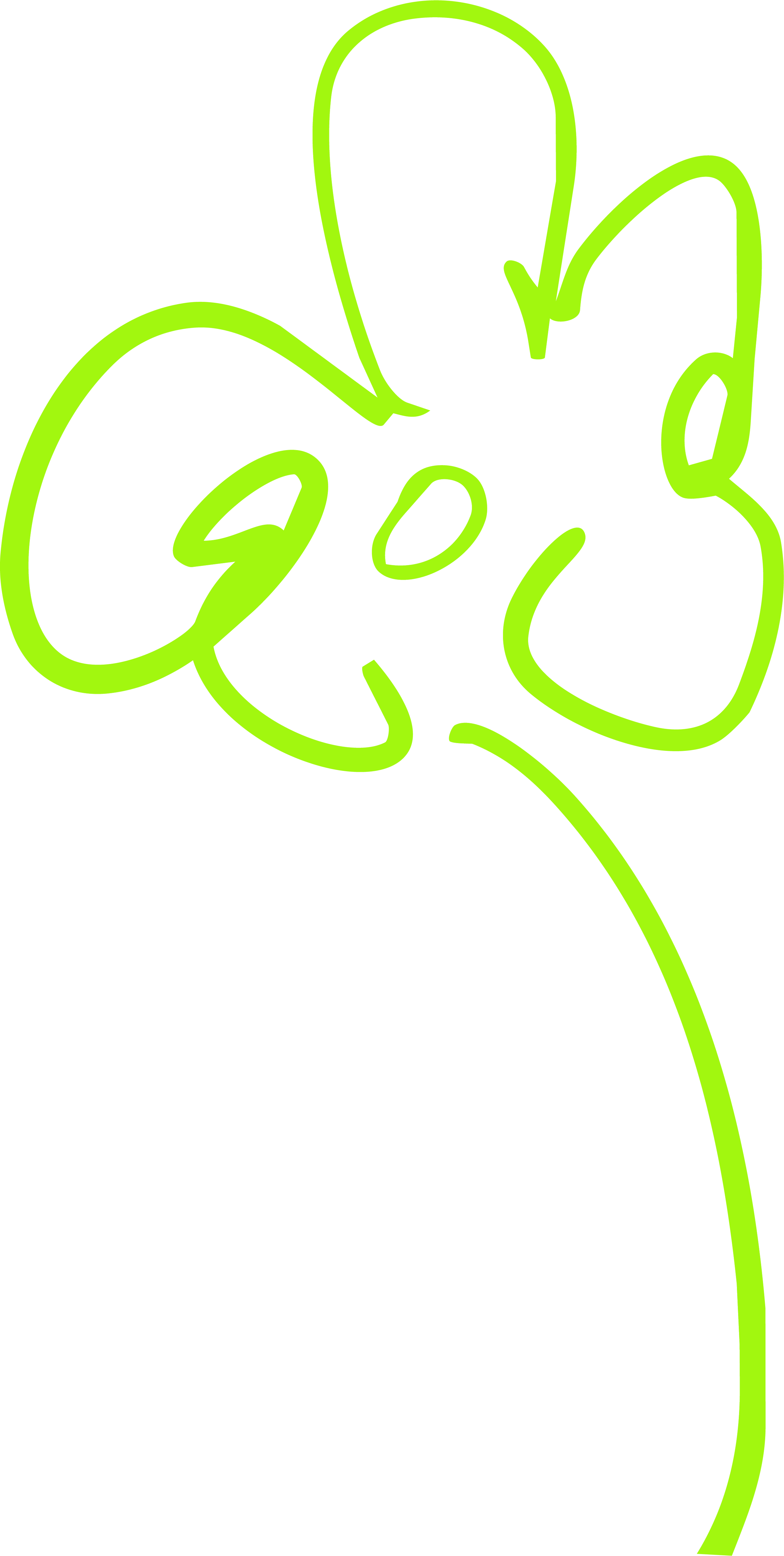 Neon outline of a flower with large petals, in lime green against a black background.
