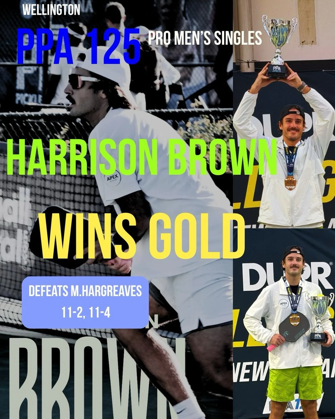 Apex Elite Athlete Harrison Brown takes his first PPA Tour title in Wellington, defeating M. Hargreaves in the final in what was an epic performance from start to finish.

Playing with the amazing @sixzeropickleball coral paddle. The only paddle that