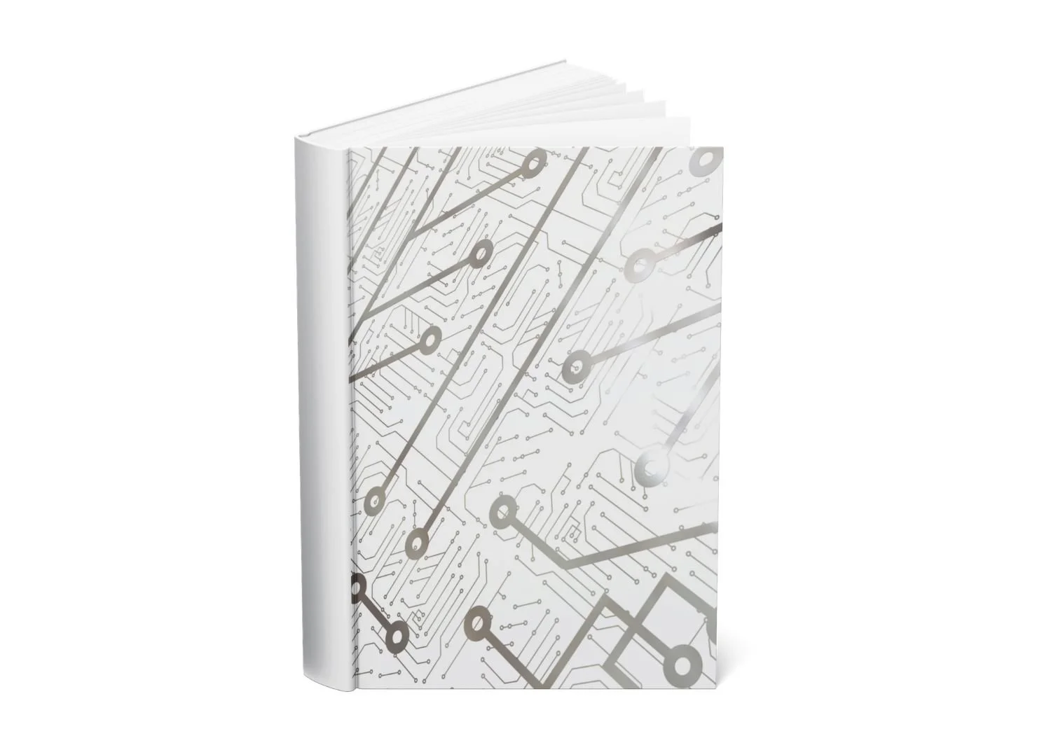 A book with a cover design featuring a pattern of circuit lines and nodes, resembling electronic circuitry.