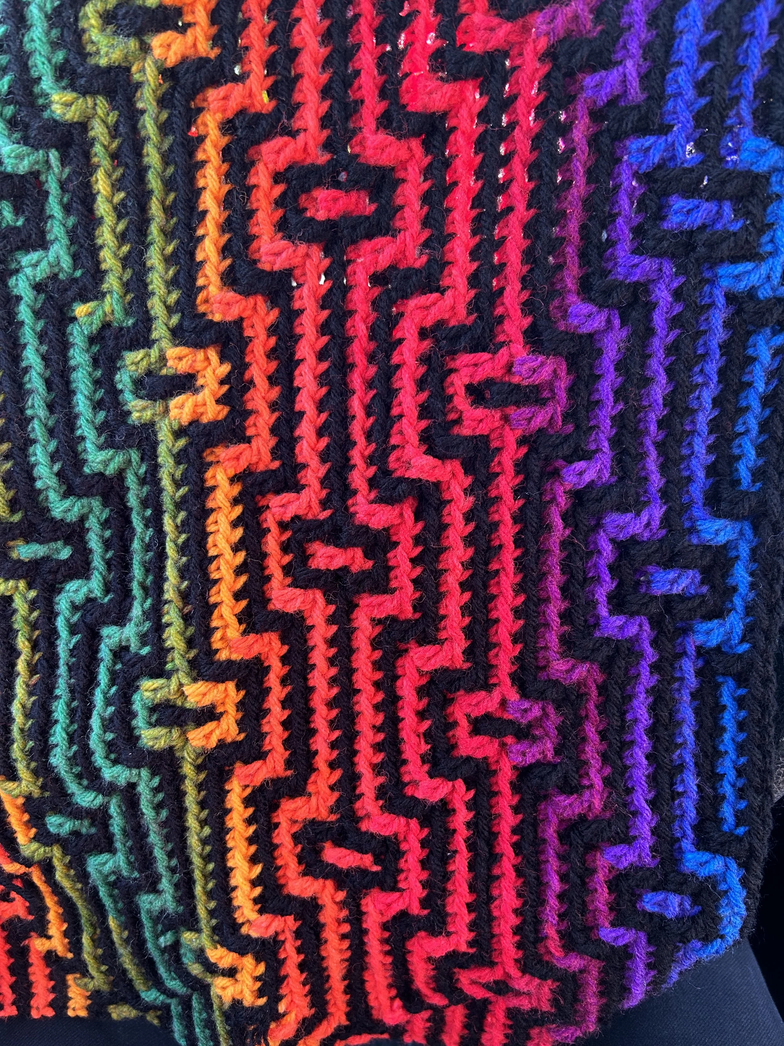 Mosaic Crochet Jacket Detail

This close-up of a handmade mosaic crochet jacket showcases the precision, patience, and artistry behind every carefully placed stitch.