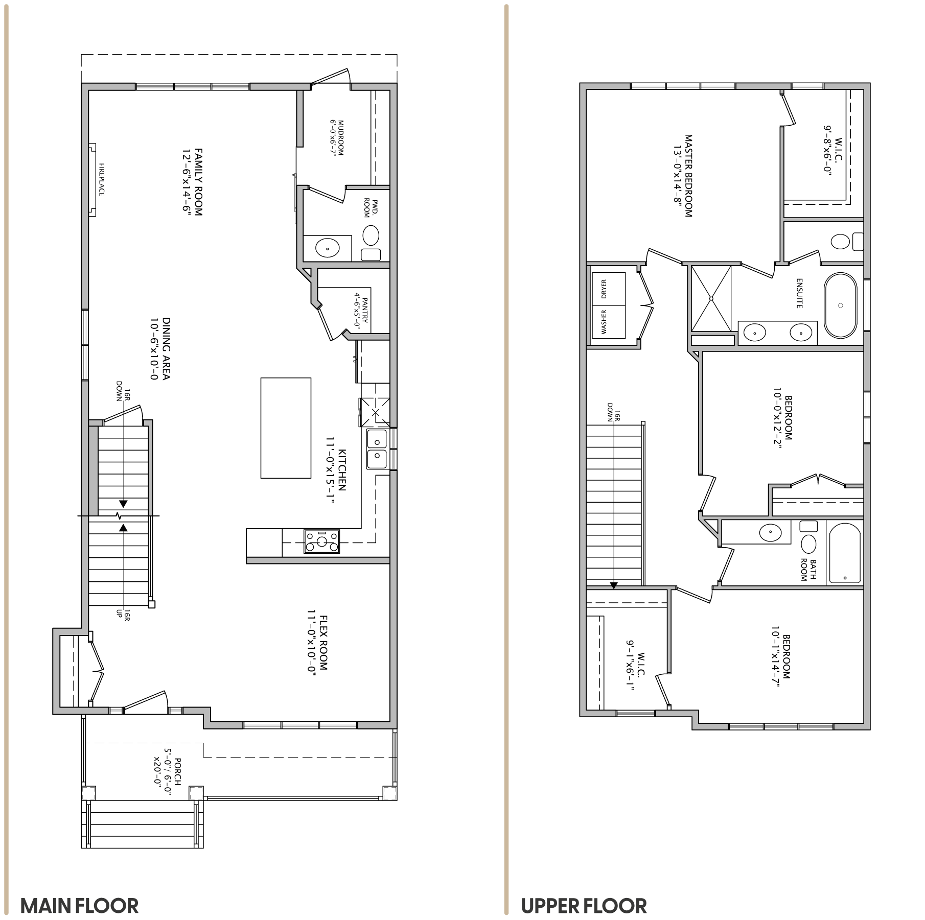 Floor plan showing main floor and upper floor layouts with rooms outlined and labeled.