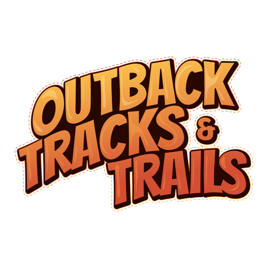 Logo for 'Outback Tracks & Trails' featuring bold orange and yellow text on a gradient background.