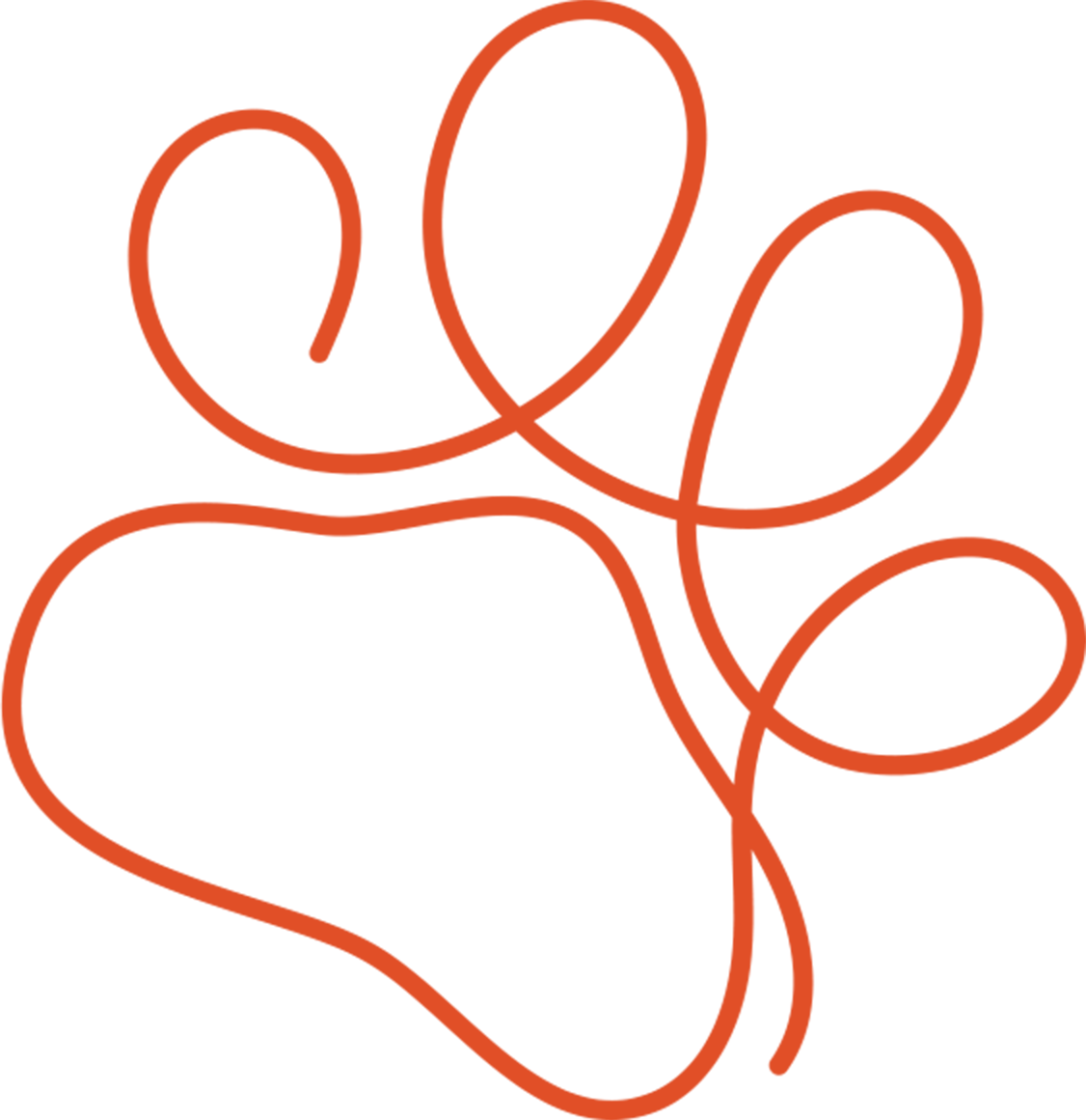 Paw print line drawing in orange